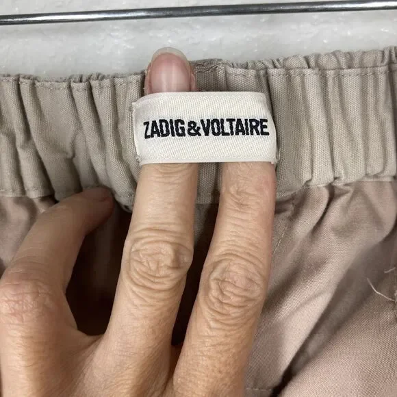 Zadig & Voltaire Pants Womens 36 Beige Tuxedo Stripe Gold Trim Casual Cotton - Picture 8 of 9